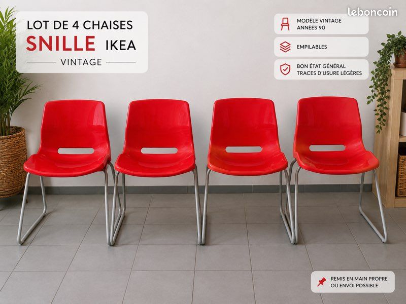 Lot de 4 chaises IKEA Snille Rouge Vintage