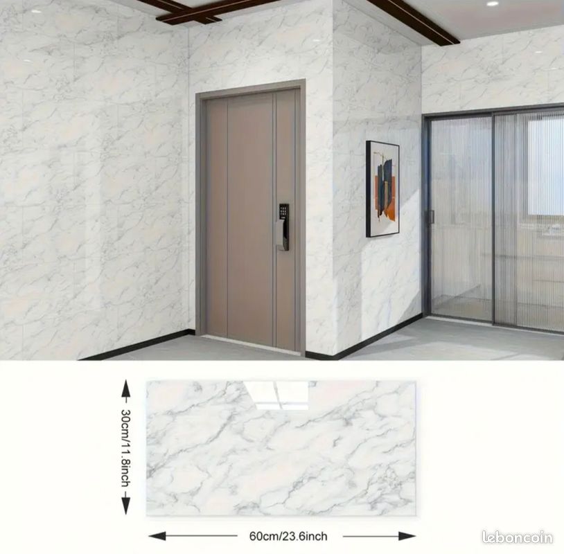 Autocollant Mural Vinyle 3D Marbre Blanc - Contremarche Escalier - Lotus Vert