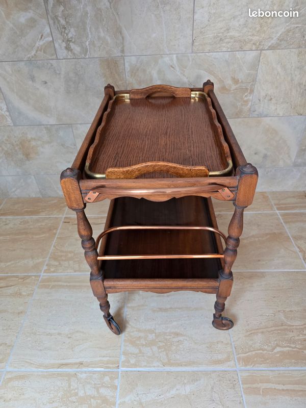 Desserte en bois a roulettes avec plateau (image 1)