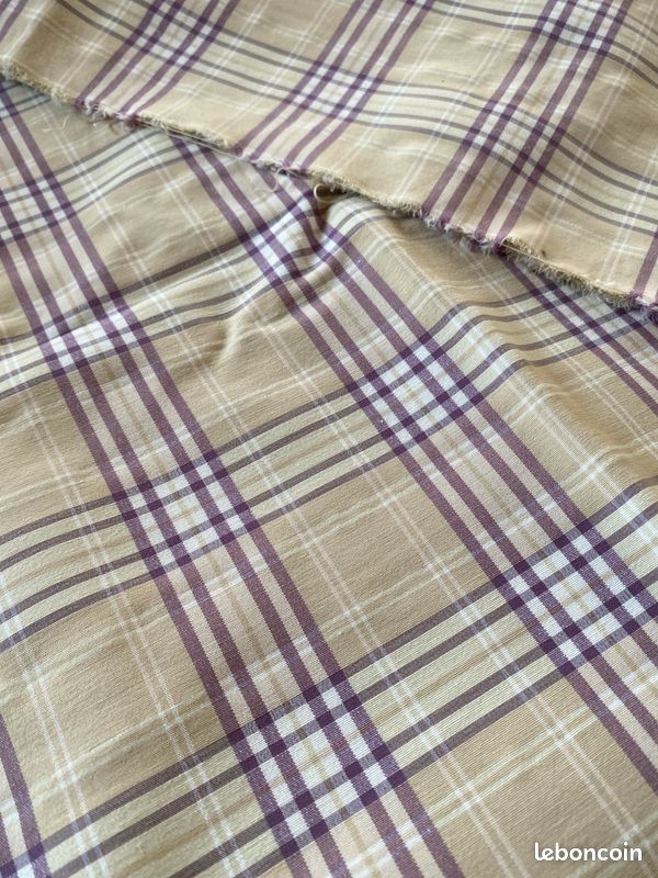 Coupon tissus extensible beige/violet (image 1)