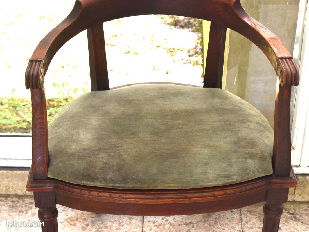 Ancien fauteuil en bois de chêne massif epoque 1930 de direction bureau confortable (image 4)