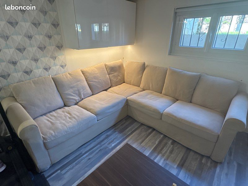 Canapé D'angle IKEA Beige Déhoussable - 280 Cm De Large, Tissu Suédine, Bon état
