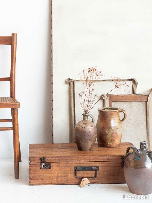 Grande valise ancienne en bois Malle de rangement vintage