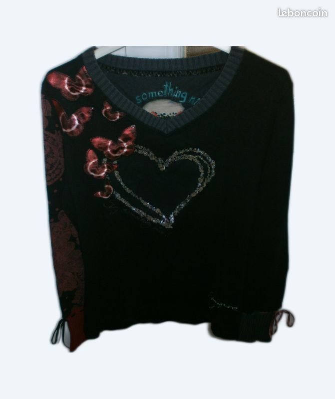 Sous-Pull (Pull Fin) Desigual - Taille 42 (XL) - Gris Coton - Col Roulé - Occasion Très Bon État