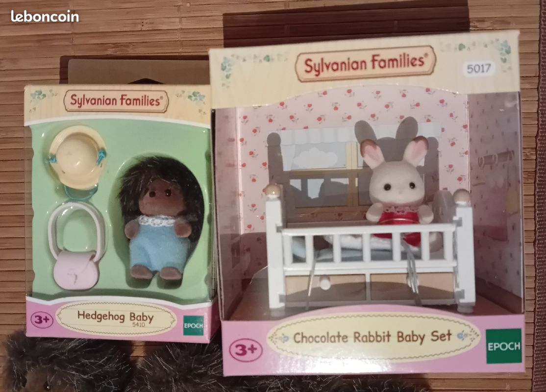 Lot vintage sylvanian families family hedgehog baby landeau chocolat rabbit baby set (image 3)
