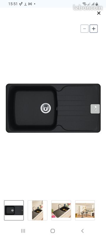 Évier Granit AZUR 1GB1E l.97x50 Noir neuf val.200e (image 5)