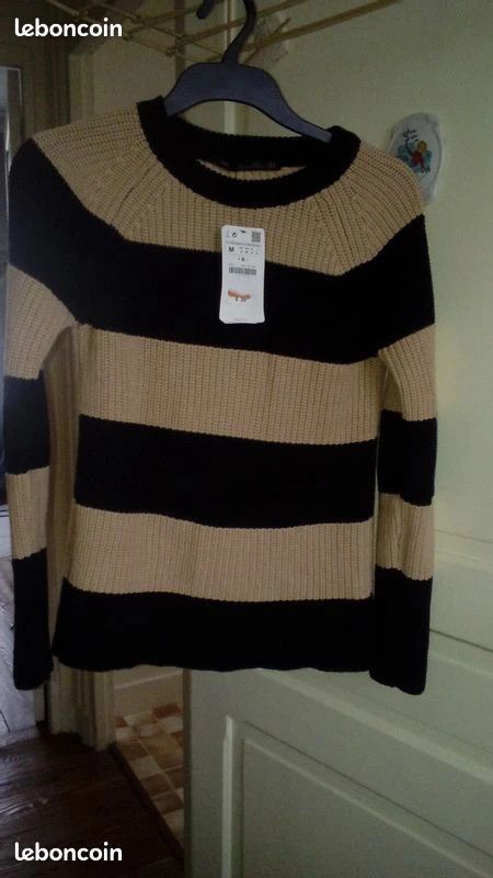 Pull beige noir coton Zara neuf T38/40 Zara (image 1)