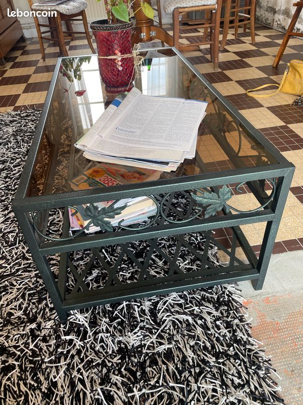 Table basse en fer forgé vert (image 2)