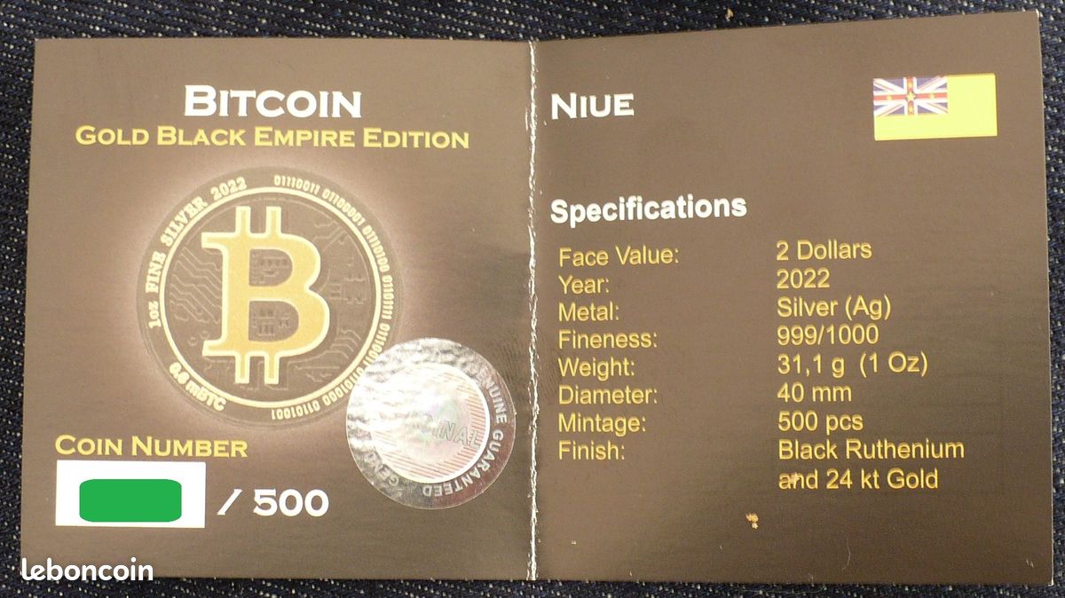 Pièce 1 Once Argent Niue Bitcoin 2022 Gold Black Empire Edition - Collection