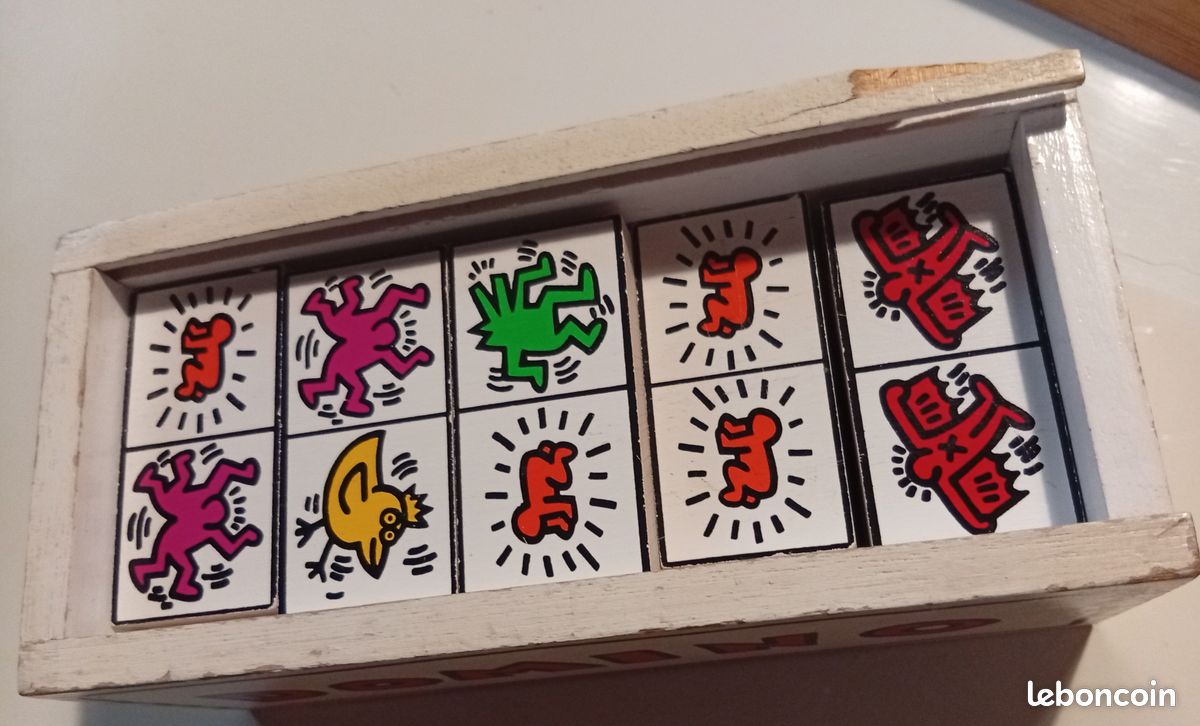 Vilac - Juego y Juguetes (Dominos Keith Haring de Madera, Decorado, diseño de reflexión, Educativo, Juego para niños a Partir de 12 Meses, Fabricado en Francia, 9264, Negro