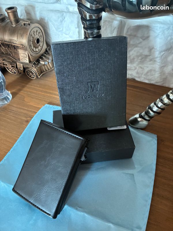 Porte feuille porte cartes pour hommes en cuir noir JOODWAY (image 6)