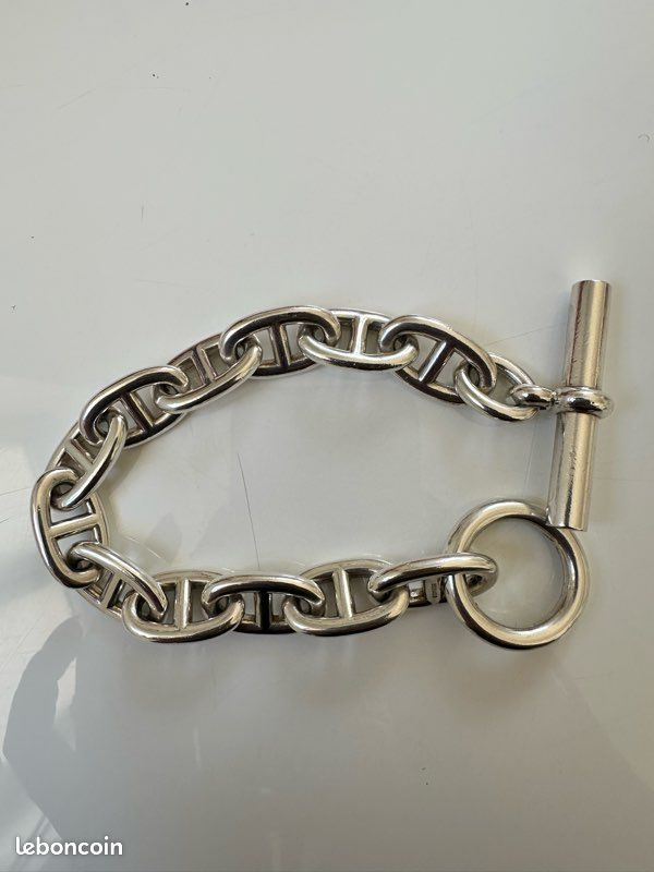 Bracelet Vintage HERMÈS Chaine D'ancre Avec Breloques Marines - Argent 925 - Taille 16 - Occasion