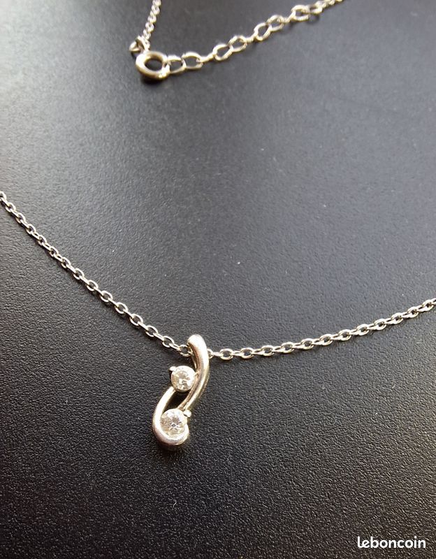 collier chaine argent massif beau zirconium bleu saphir blanc griffé