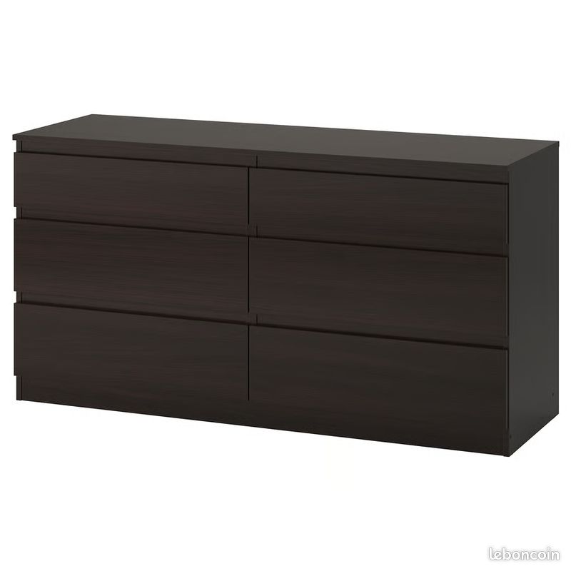 Commode 6 tiroirs, Brun Noir (image 1)
