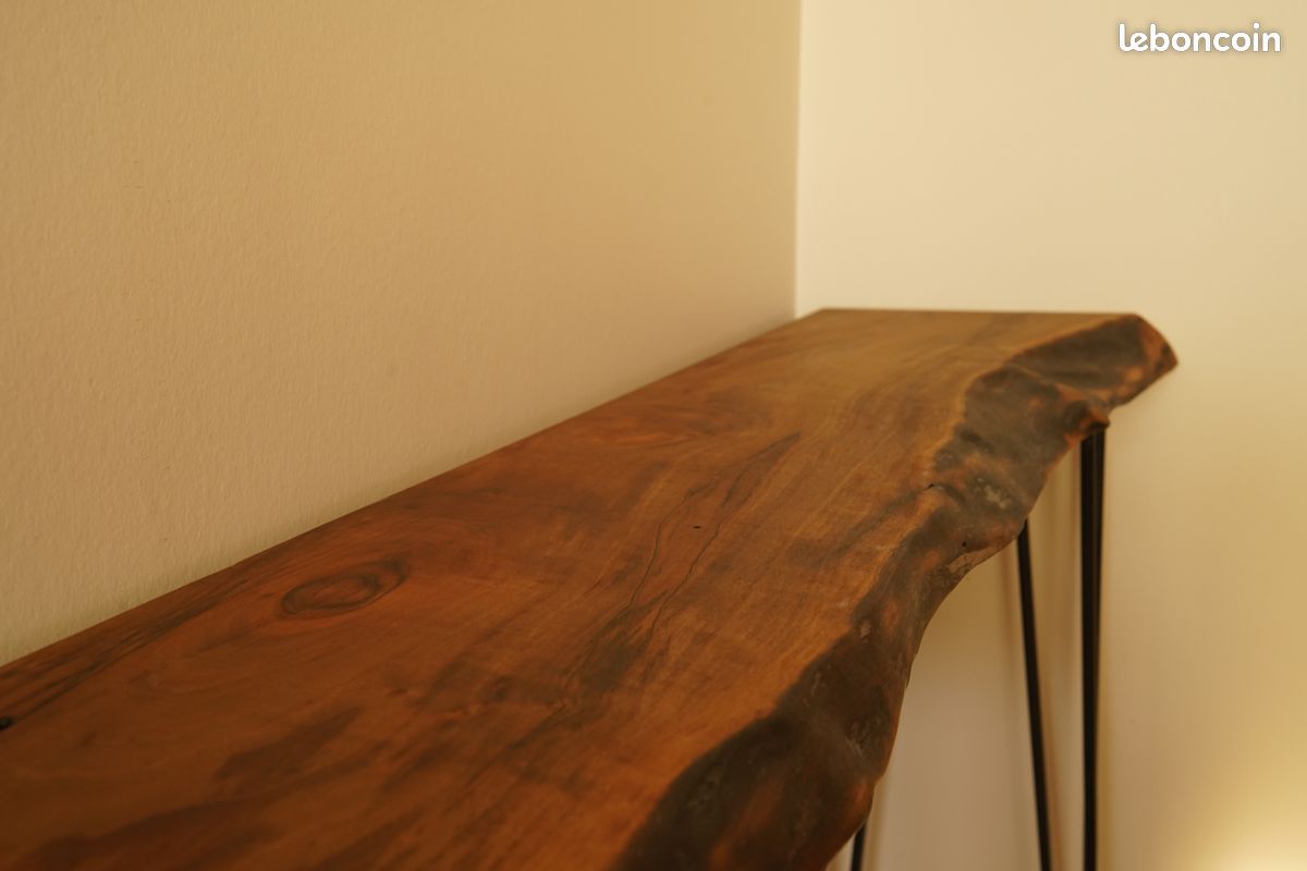 Console en noyer massif live edge – Pièce unique artisanale – Console bois naturel et pieds métal – Fait main - sur mesure (image 4)