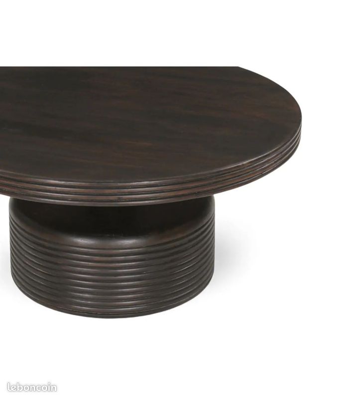 Table basse ronde 80 cm manguier massif pied central – Kali (image 3)