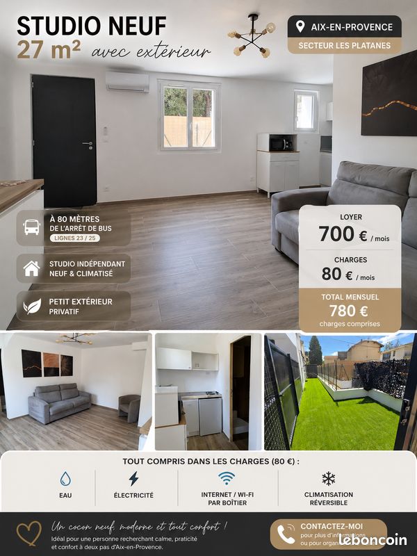 Appartement 1 pièce 27 m² · à Aix-en-Provence · 27 m² · 780 €