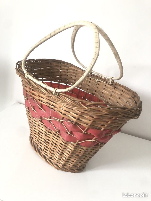 Grand Panier En Osier Vintage Années 70 – Tissu à Fleurs, état Top
