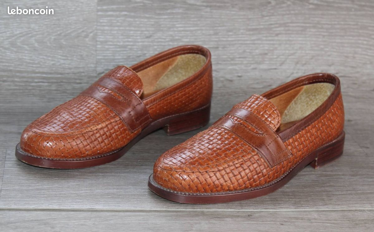 Mocassins Femme Tanagra Vintage En Croûte De Cuir Marron - Taille 40 FR / 8 US - Très Bon état