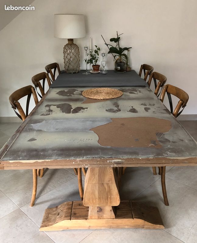 Table à manger en métal et pin recyclé 10 personnes L240 (image 2)