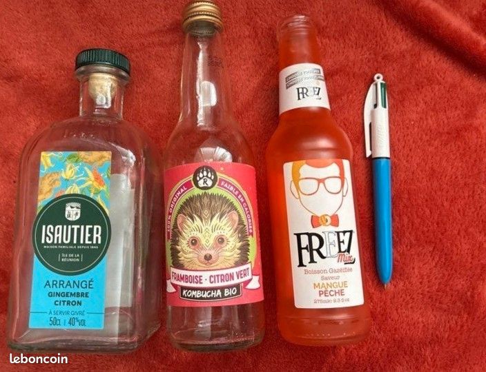 3 bouteilles VIDES rhum Isautier koumbucha et Freez pour collection ou décoration (image 1)
