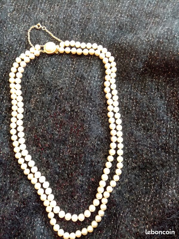 Lot De 2 Colliers Anciens En Perles Naturelles - Couleur Blanc Cassé - Occasion Bon état