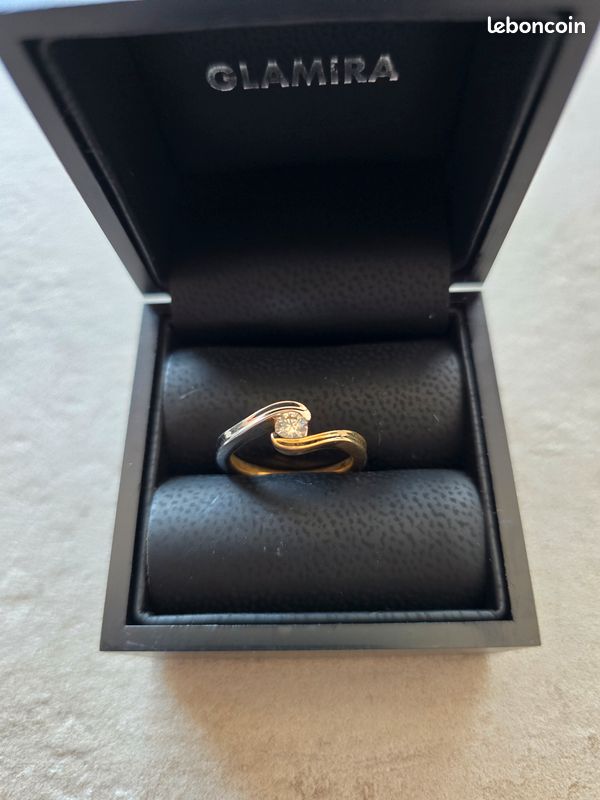 Bague de fiancaille Or jaune et blanc 750/18K Diamant blanc