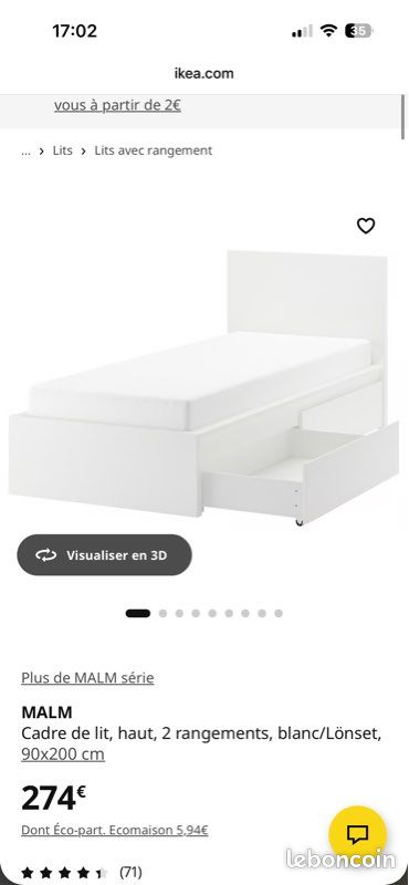 Lit IKEA malm (image 1)