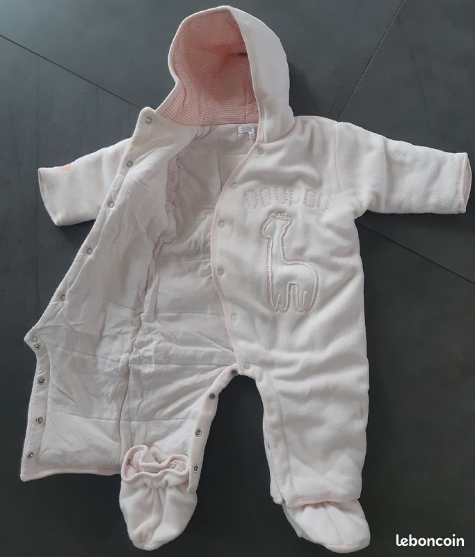 Combinaison chaude bébé rose pâle - 9 mois (image 2)