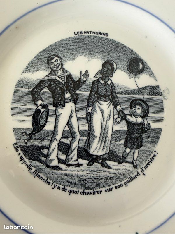 Lot de 6 assiettes anciennes Gien « Les Mathurins » – Faïence humoristique (image 3)