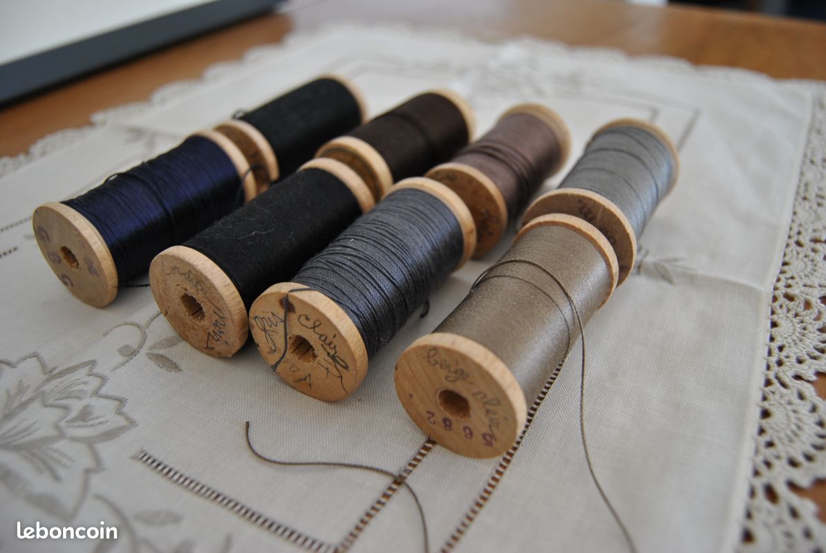 Rare 8 grosses bobines anciennes de fil de soie (image 7)