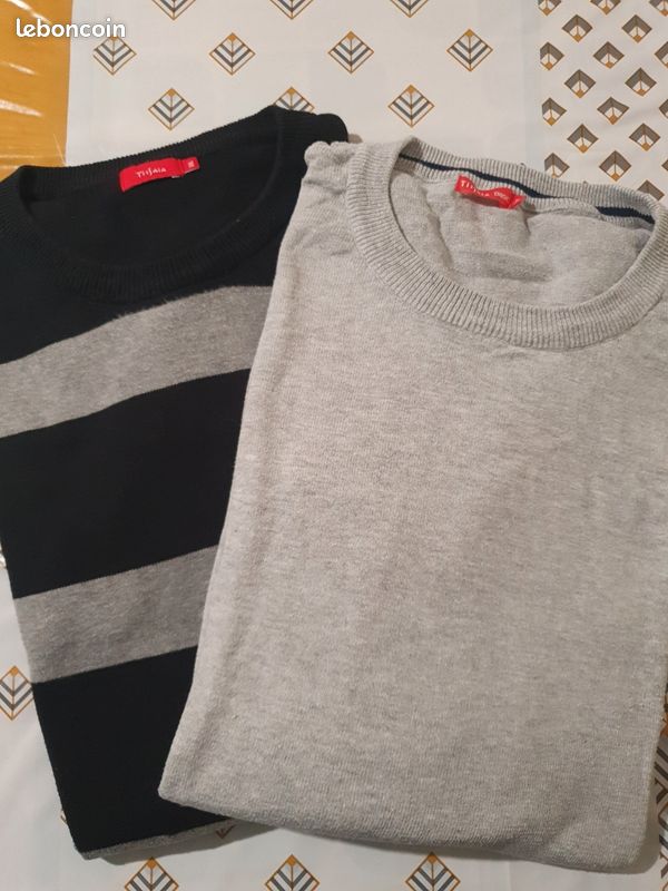 Lot De 2 Pulls Homme En Acrylique - Couleur Beige, Taille XL, Col Rond, Neufs Sans étiquettes