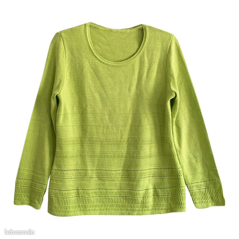 Pull col rond M 38 Vintage Vert menthe Vêtements