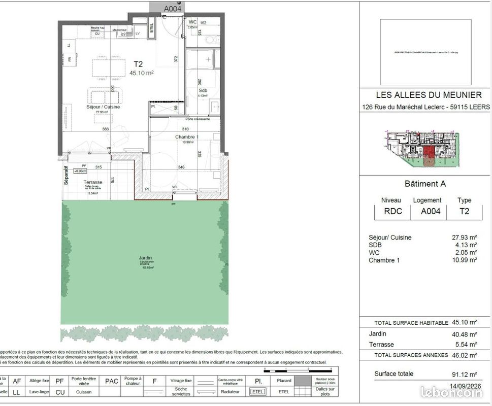 Appartement 2 pièces 45 m² · à Leers · 45 m² · 688 €/mois
