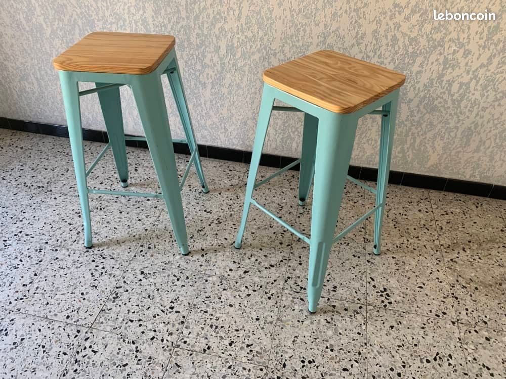 Lot de 2 tabouret Cocktail Scandinave design bleu ciel (image 1)