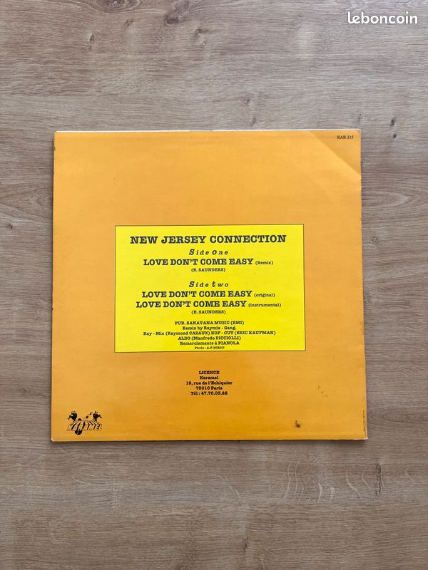 Titre : The New Jersey Connection - Love Don't Come Easy (Remix 89) - Disque Vinyle 12" 33T (Pressage de 1989) (image 2)