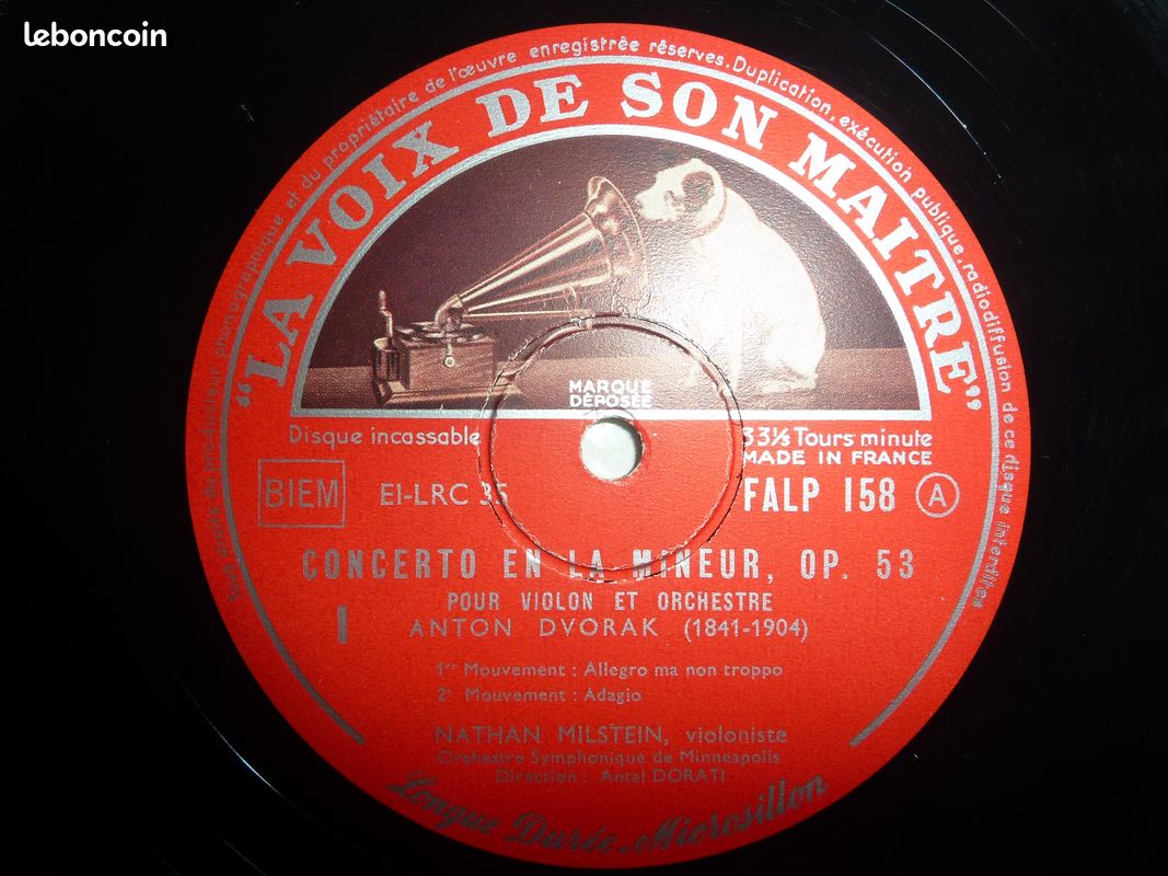 NATHAN MILSTEIN - Dvorak Violin Concerto . DISQUE VINYLE 33T . LP . ORIGIN. FRENCH LVSM FALP 158 . CLASSIQUE VIOLON . Mco5 (image 3)