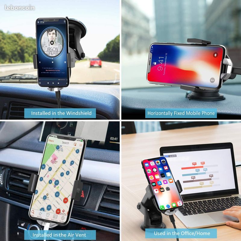 Chargeur Qi sans fil de téléphone Neuf, support voiture (image 4)