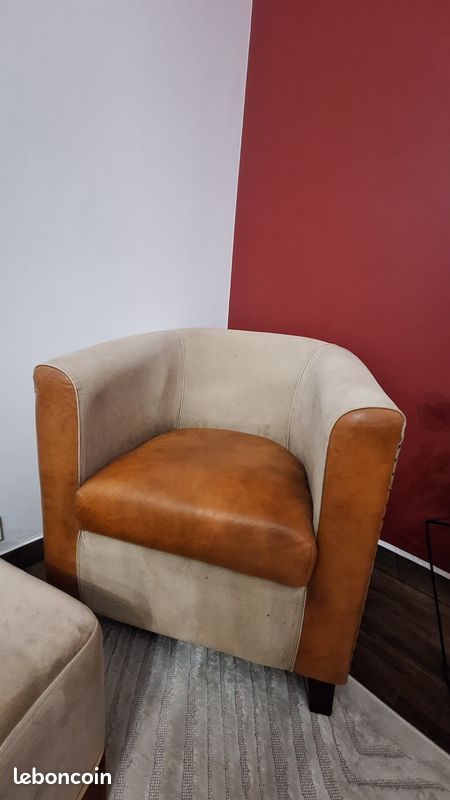 Fauteuil bi matière cuir Maisons du monde (image 2)