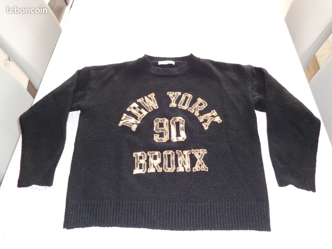 Pull Bleu Marine PEACE N'LOVE Avec Coudières Et Motif Zèbre - Taille 36/38, Col V, Occasion Très Bon état