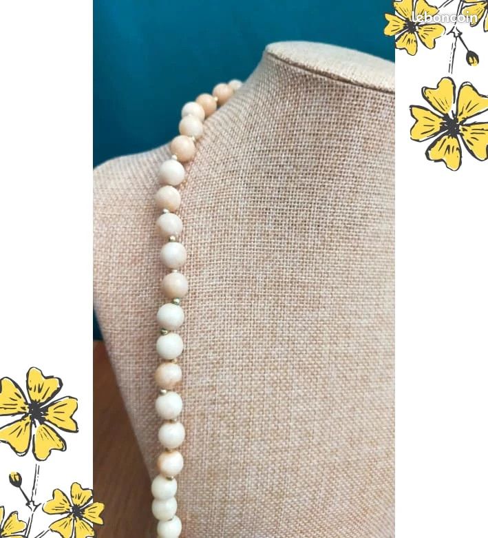 Ancien Collier 2 Rangs Perles Dorées Nacrées - Fermoir Argenté - Bijou Vintage 5158
