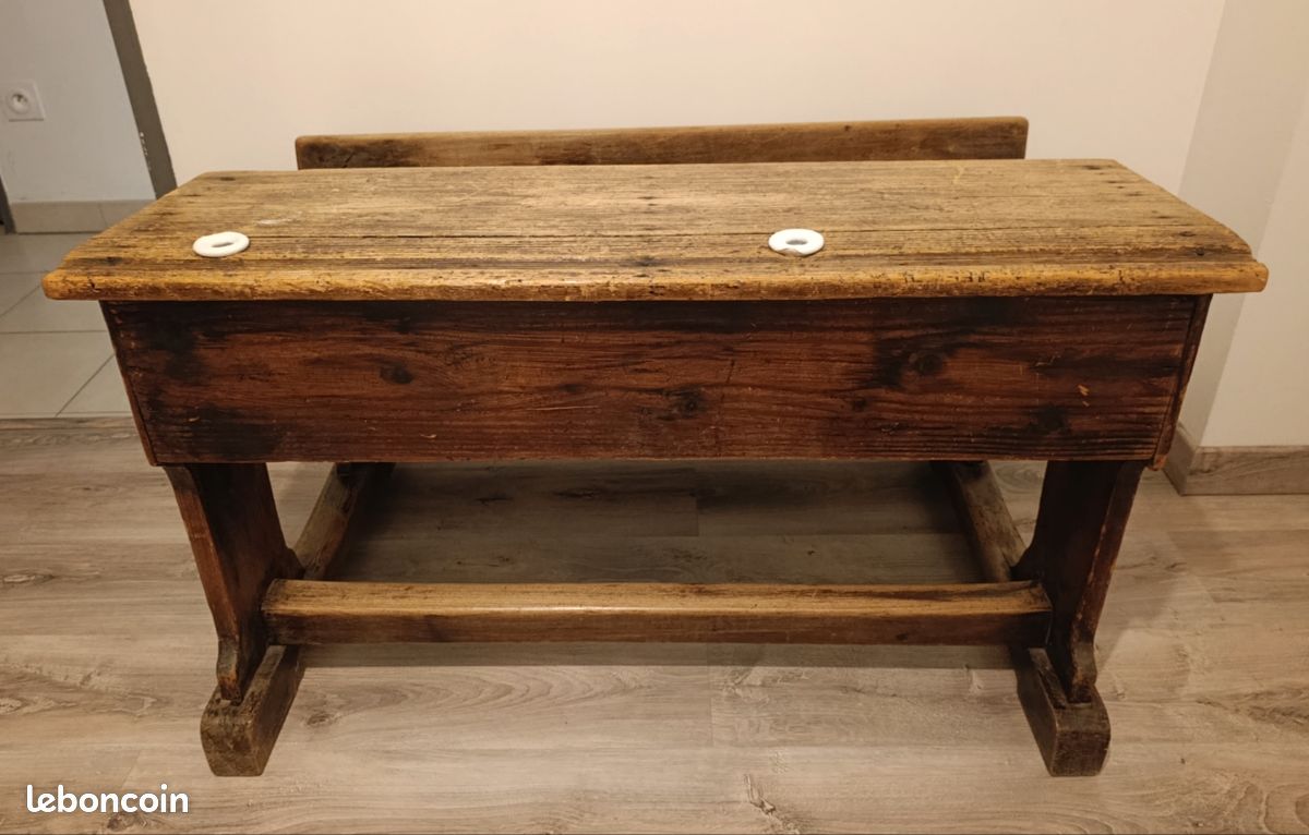 Bureau / banc ancien bois d'ecolier (image 4)