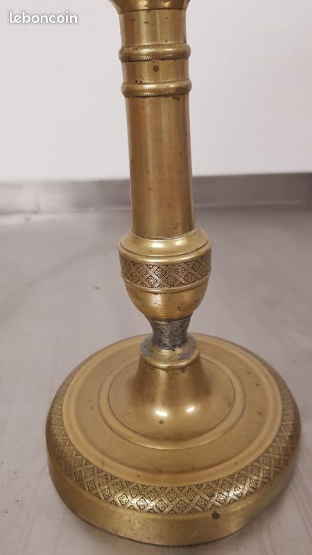 2 Bougeoirs cuivre patine doré 19 -ème (image 3)