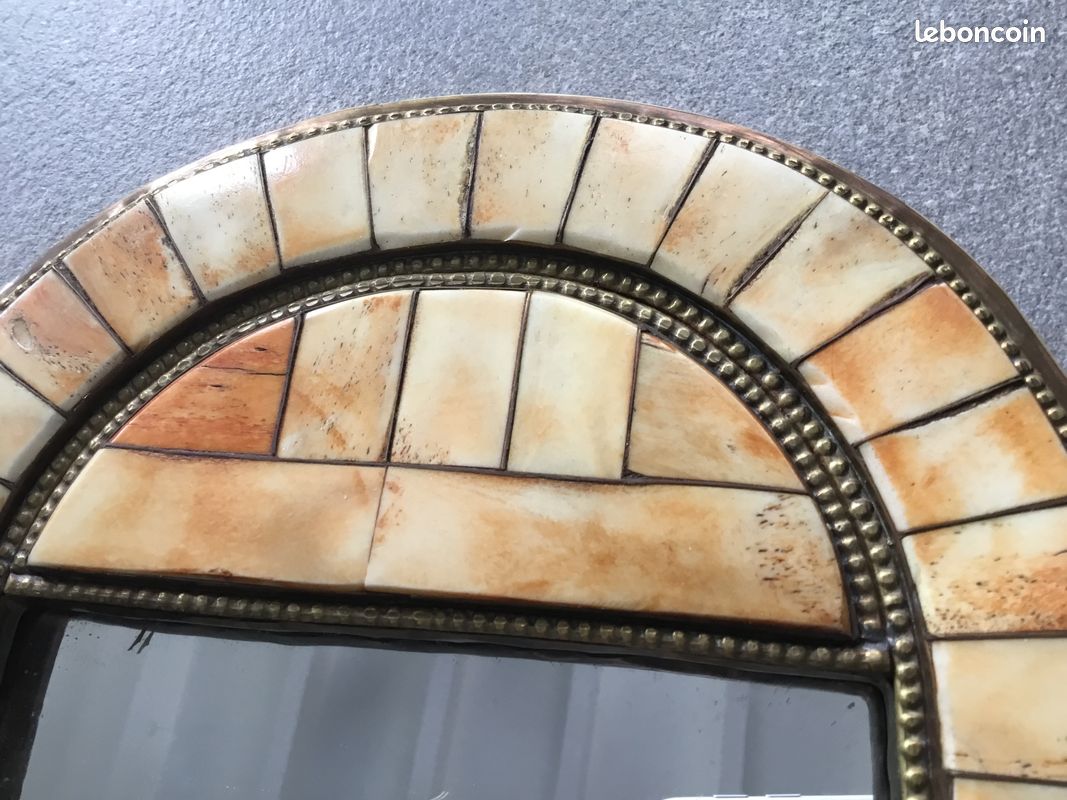 Miroir Vintage Marocain Laiton Et Os De Chameau - Art Populaire XXème Siècle