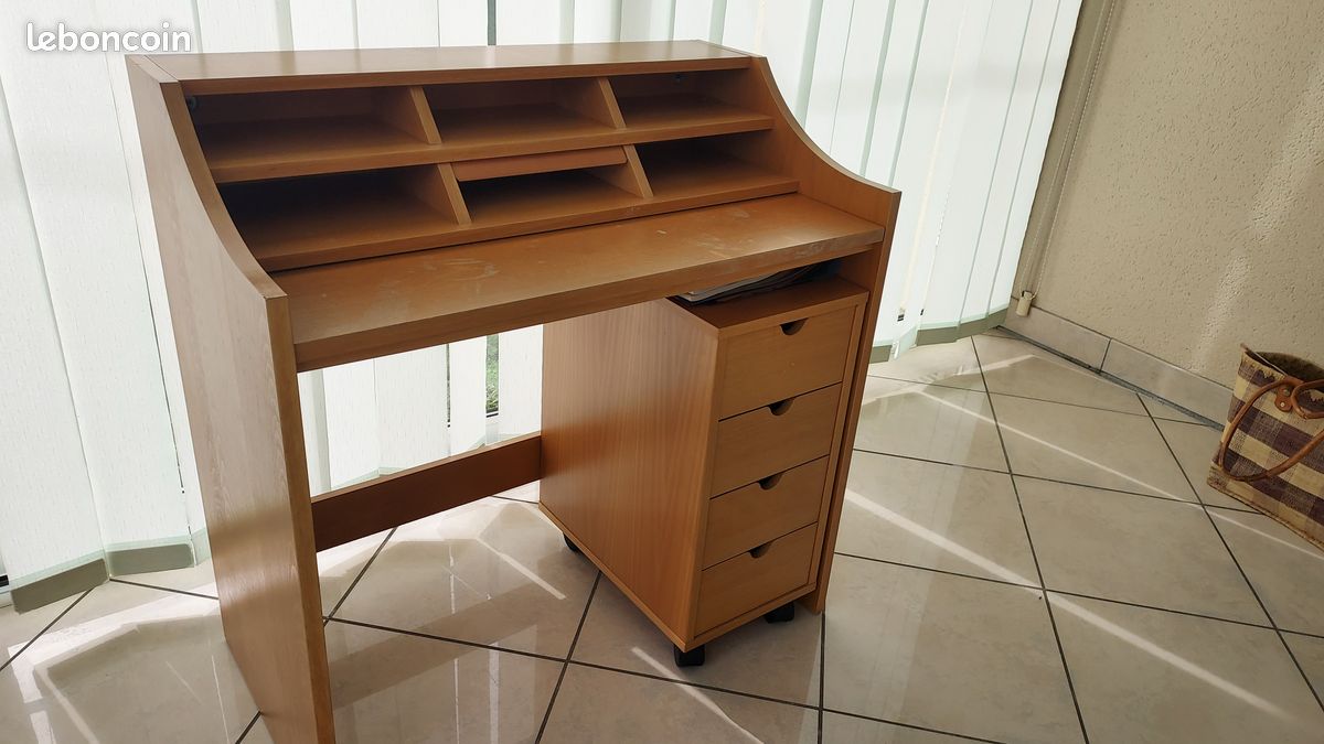 Bureau secrétaire Habitat avec caisson à roulettes (image 5)