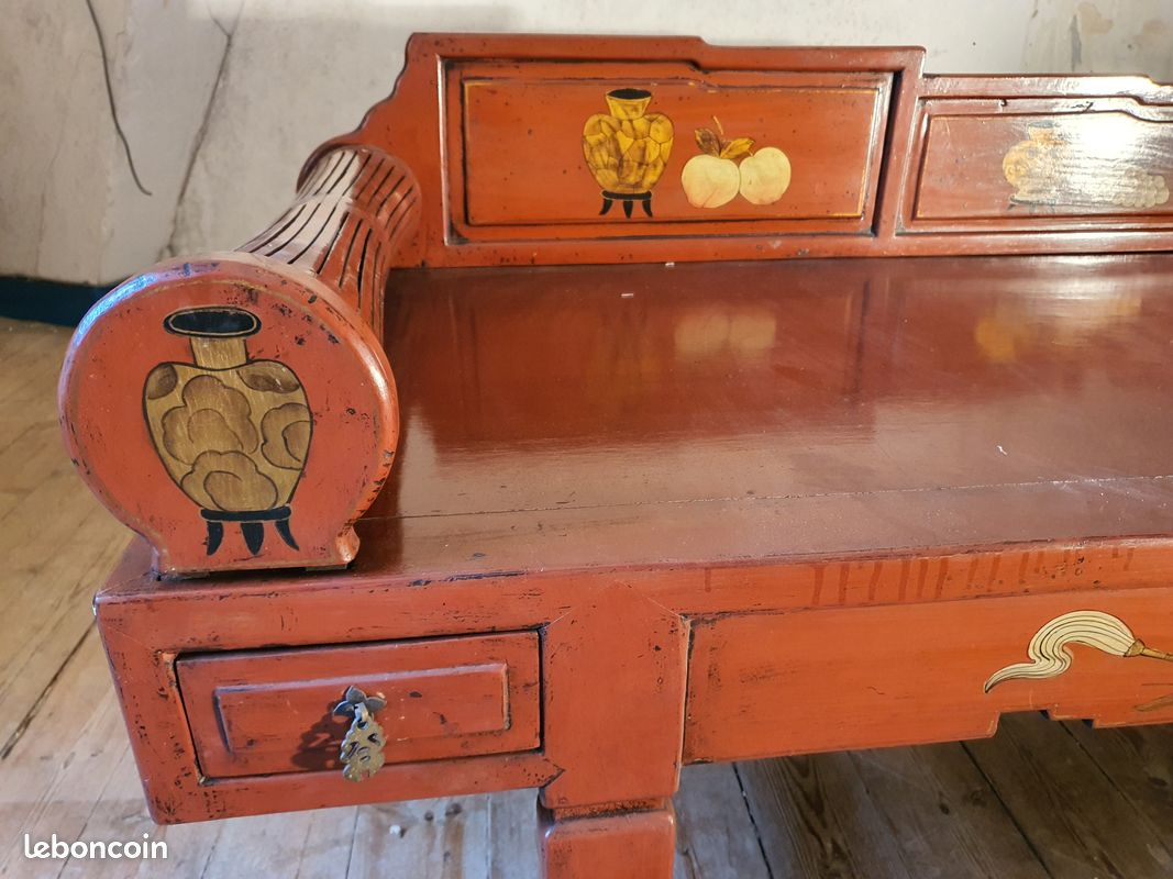 Lit de fumeur d'opium chinois en bois laqué rouge comme console décorative de salon (image 5)