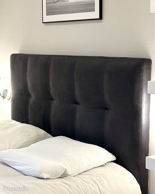 Tête de lit (lit 160) capitonnée tissu velours/daim gris anthracite (image 1)