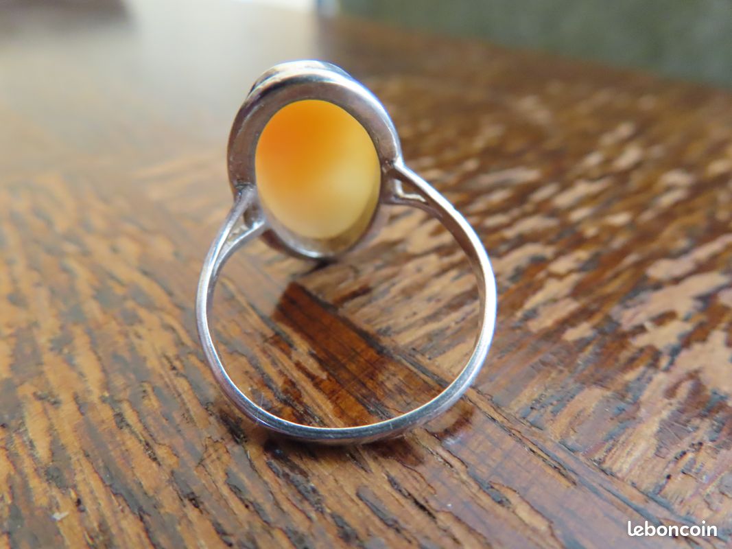 Bague Ancienne En Argent Massif Plaquettes De Nacre - Taille 60, Occasion, Style Vintage