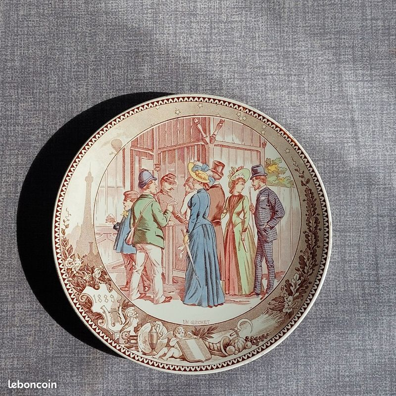 Ancienne assiette en faïence de Sarreguemines exposition universelle de Paris 1889 (image 11)