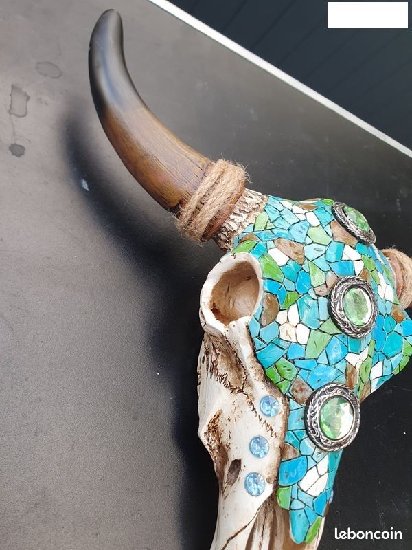 Skull Art - Crâne de vache brun authentique sculpté à la